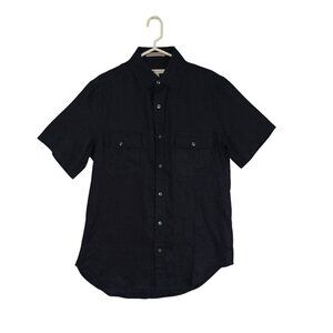 Merona Shirt Mens Black Short Sleeve 100% Linen Button-Up  S